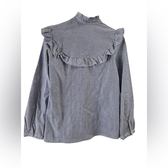 Long sleeve striped embroidered floral ruffled blouse - Picture 5 of 5